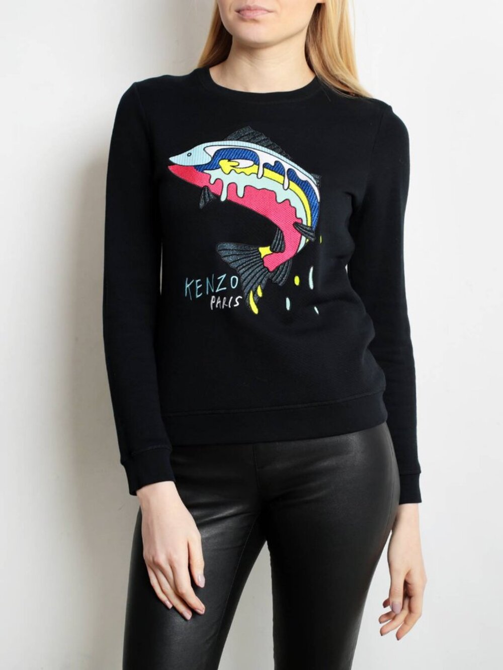 Kenzo Vintage 2000s Black Sweatshirt with Fish Embroidery